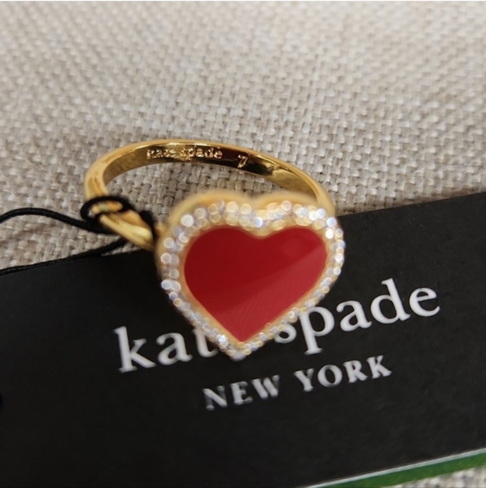 kate spade  Take Me  Heart Ring In Red And Gold Size 7 Nwt